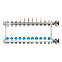 Rozsdamentes osztó-gyűjtő 11 körös, átfolyásmérős